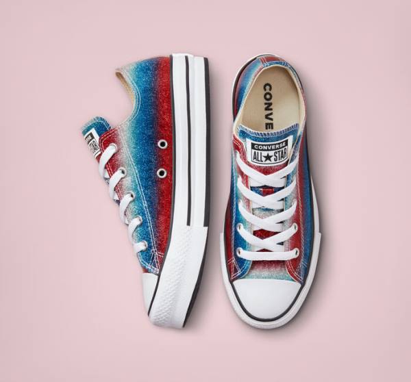 Zapatillas Bajas Converse Chuck Taylor All Star Lift Platform Glitter Drip Azules Blancas Rojas | CV-492WPQ