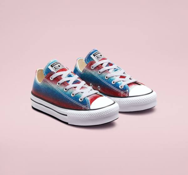 Zapatillas Bajas Converse Chuck Taylor All Star Lift Platform Glitter Drip Azules Blancas Rojas | CV-492WPQ