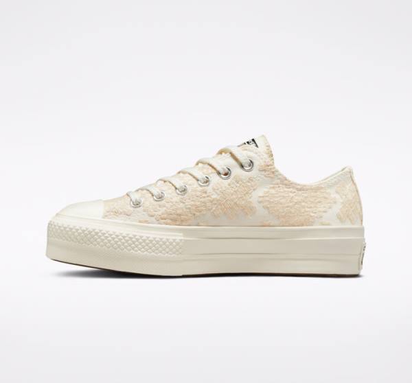 Zapatillas Bajas Converse Chuck Taylor All Star Lift Platform Tonal Embroidery Blancas | CV-531ZIY