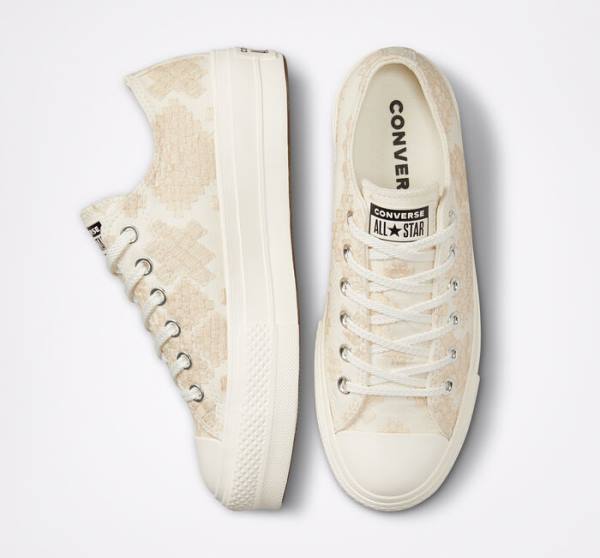 Zapatillas Bajas Converse Chuck Taylor All Star Lift Platform Tonal Embroidery Blancas | CV-531ZIY