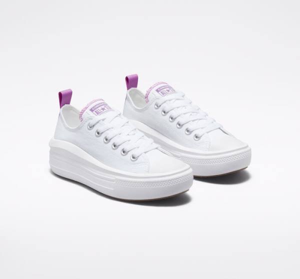 Zapatillas Bajas Converse Chuck Taylor All Star Move Platform Blancas Moradas Blancas | CV-547VRM