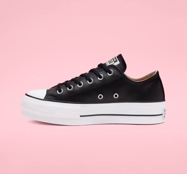 Zapatillas Bajas Converse Chuck Taylor All Star Lift Platform Cuero Negras Blancas | CV-749RHS