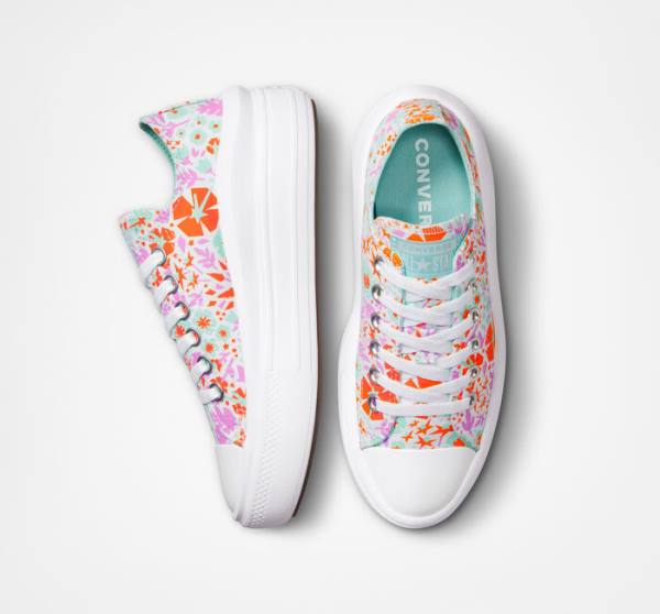 Zapatillas Bajas Converse Chuck Taylor All Star Move Platform Paper Floral Blancas Verde Menta | CV-821TKI