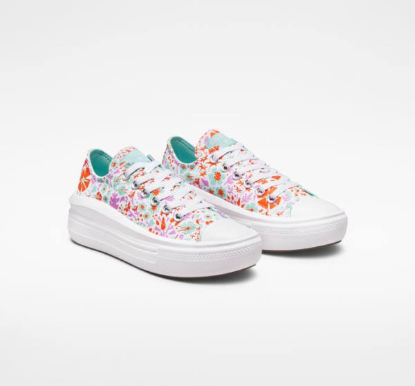 Zapatillas Bajas Converse Chuck Taylor All Star Move Platform Paper Floral Blancas Verde Menta | CV-821TKI