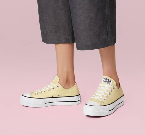 Zapatillas Bajas Converse Chuck Taylor All Star Lift Platform Seasonal Color Limón Negras Blancas | CV-864MFW