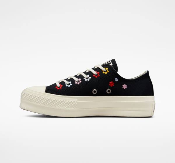 Zapatillas Bajas Converse Chuck Taylor All Star Lift Platform Floral Embroidery Negras Multicolor | CV-902NPB