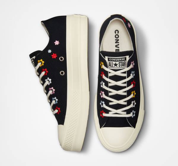 Zapatillas Bajas Converse Chuck Taylor All Star Lift Platform Floral Embroidery Negras Multicolor | CV-902NPB