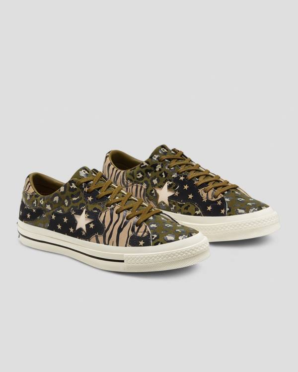 Zapatillas Bajas Converse One Star Archive Print Mix Verde Oliva Leopardo | CV-271NEK