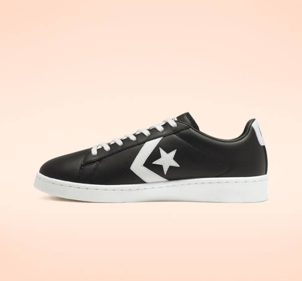 Zapatillas Bajas Converse Pro Cuero Negras Blancas | CV-486SER