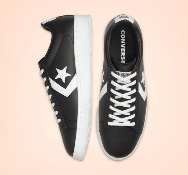 Zapatillas Bajas Converse Pro Cuero Negras Blancas | CV-486SER